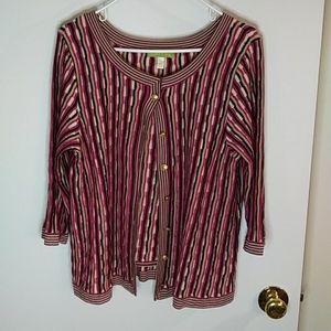 Sigrid Olsen (2 piece) top and cardigan. Pink , black, beige, cream. Size L & XL